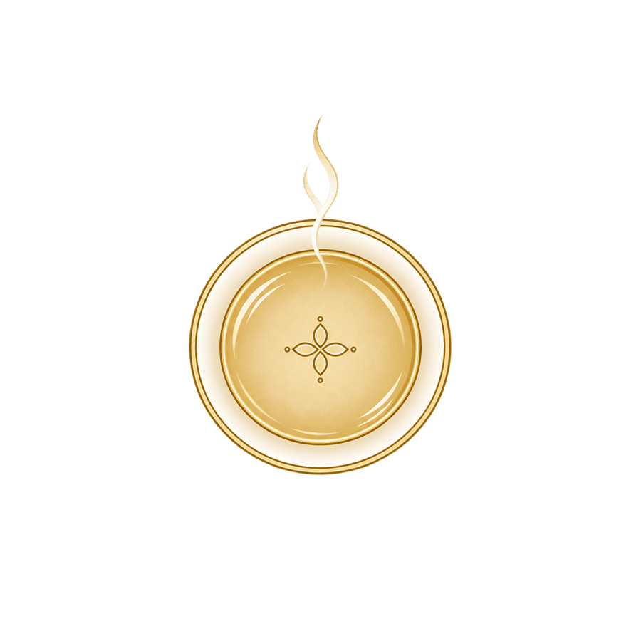 A cup of tea seen from above — the still center of the gathering