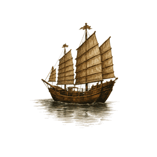 A tall merchant sailing ship under full sail